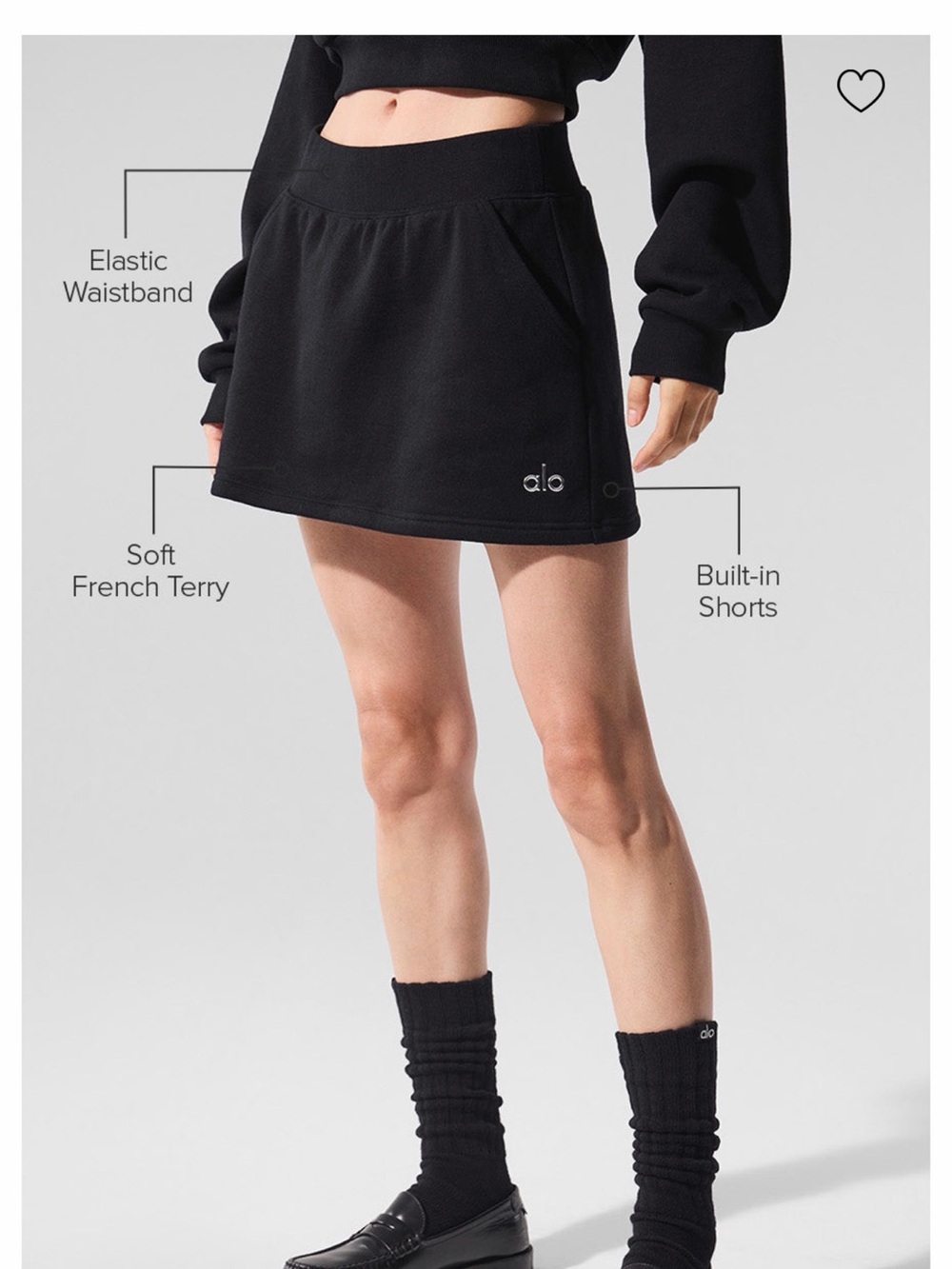 ALO Yoga Black French Terry Skort with Built-In Shorts